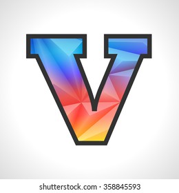 Vector Geometric Gradient Design Triangular Polygonal Font. Children style Letter V