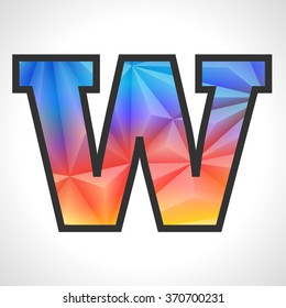 Vector Geometric Gradient Design Triangular Polygonal Font. Children style Letter W