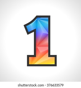 Vector Geometric Gradient Design Triangular Polygonal Font. Children style Number 1