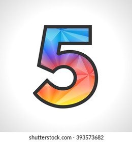 Vector Geometric Gradient Design Triangular Polygonal Font. Children style Number 5