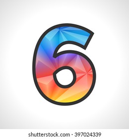 Vector Geometric Gradient Design Triangular Polygonal Font. Children style Number 6