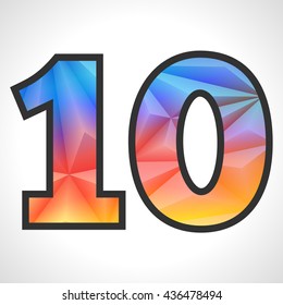 Vector Geometric Gradient Design Triangular Polygonal Font. Children style Number 10