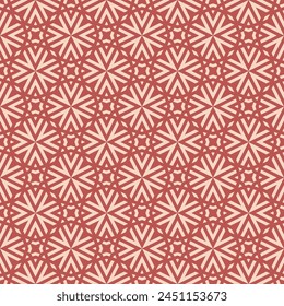 Vector geometric graphic texture. Stylish red and beige seamless pattern with lines, stars, arrows, grid, lattice, floral silhouettes. Simple abstract background. Retro vintage repeated geo design