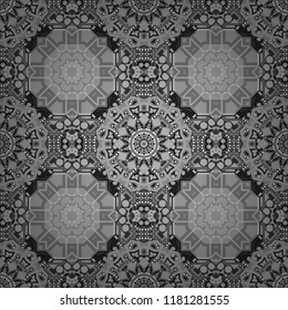 Vector geometric gray, black and white seamless background.