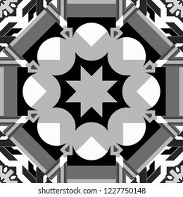 Vector geometric gray, black and white seamless background.