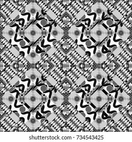 Vector geometric gray, black and white flat seamless pattern.