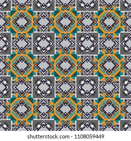Vector geometric gray, brown and blue flat seamless pattern.