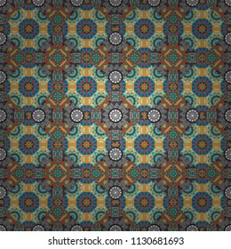 Vector geometric gray, brown and blue flat seamless pattern.