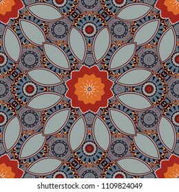 Vector geometric gray, orange and blue seamless background.