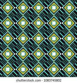 Vector geometric green, black and blue seamless background.