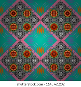 Vector geometric green, gray and pink flat seamless pattern.
