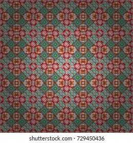 Vector geometric green, neutral and red flat seamless pattern.
