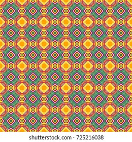 Vector geometric green, orange and red flat seamless pattern.