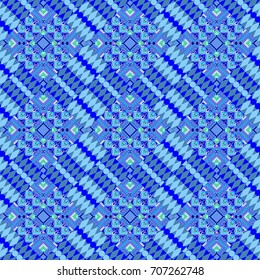 Vector geometric green, violet and blue flat seamless pattern.