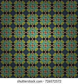 Vector geometric green, yellow and blue seamless background.