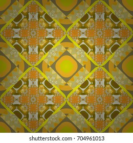 Vector geometric green, yellow and brown flat seamless pattern.