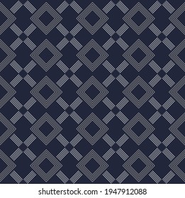 Vector geometric grid line square shape seamless pattern with modern blue grey color background. Use for fabric, textile, cover, interior decoration elements, wrapping.