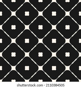 Vector geometric grid seamless pattern. Abstract monochrome texture with rounded shapes, diagonal square mesh, grid, net, lattice. Simple graphic ornament, repeat tiles. Design for decor, prints
