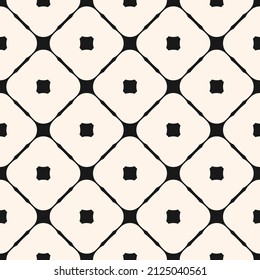 Vector geometric grid seamless pattern. Abstract monochrome texture with big rounded shapes, diagonal square mesh, grid, net, lattice. Simple graphic ornament, repeat tiles. Modern repeat geo design