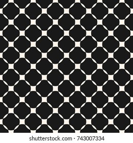 Vector geometric grid seamless pattern. Abstract monochrome texture with mesh, lattice, rounded shapes. Black and white graphic ornament, repeat tiles. Design for decor, prints, textile, furniture