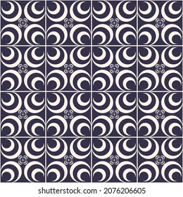 Vector geometric grid square contemporary dark blue color Sino-Portuguese or peranakan tile seamless pattern background. Use for architectural and interior decoration elements.