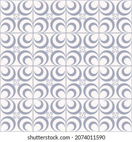 Vector geometric grid square white-blue grey color Sino-Portuguese or peranakan tile seamless pattern background. Use for architectural and interior decoration elements.