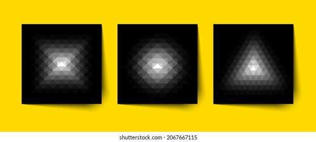 Vector geometric halftone backgrounds. Abstract low poly logo design. Set of monokchrome kaleidoscope patterns. 