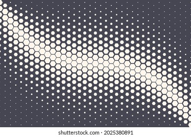 Vector Geometric Halftone Hexagon Shapes Technology Oscillation Wave Abstract Background. Hexagonal Retro Simple Pattern. Minimal 80s Style Dynamic Tech Wallpaper