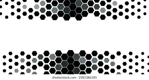 Vector Geometric Halftone Hexagon Shapes Technology Oscillation Wave Abstract Background. Hexagonal Retro Simple Pattern. Minimal 80s Style Dynamic Tech Wallpaper