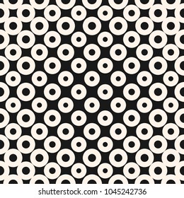Vector geometric halftone seamless pattern with circles, dots, mesh. Abstract monochrome texture. Black and white background with radial gradient transition. Optical illusion effect. Modern design