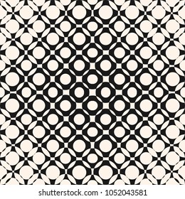 Vector geometric halftone seamless pattern with circles, crossing shapes, mesh, grid, lattice. Abstract black and white texture. Radial gradient transition effect. Trendy modern monochrome background