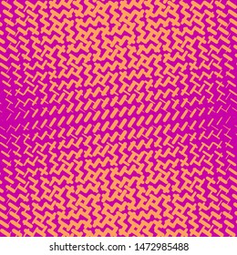 Vector geometric halftone seamless pattern with dash lines, crossing shapes, mesh, grid. Sport style abstract background in bright colors, magenta and orange. Modern colorful design. Stylish texture