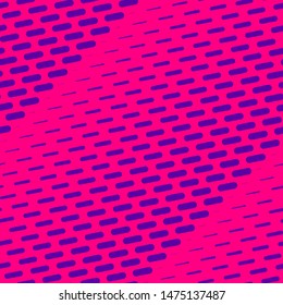 Vector geometric halftone seamless pattern with dash lines, fading stripes. Diagonal gradient transition effect. Extreme sport style background. Abstract repeat texture in bright purple and pink color