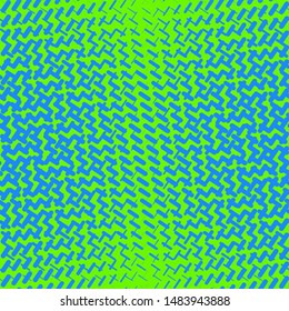 Vector geometric halftone seamless pattern with dash lines, crossing shapes, mesh, grid. Sport style abstract background in bright colors, green and cyan. Modern colorful design. Repeatable texture