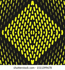 Vector geometric halftone seamless pattern with small lines, stripes. Sport style background. Vibrant colors, neon yellow and black. Abstract texture, gradient transition effect. Retro style design
