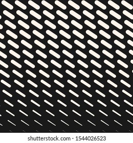 Vector geometric halftone seamless pattern with diagonal dash lines, fading stripes. Vertical gradient transition effect. Extreme sport style background. Abstract black and white repeated texture