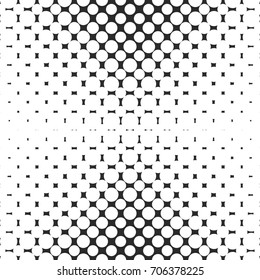Vector geometric halftone seamless pattern with circles, dots, spots. Abstract black & white texture. Illustration of perforated surface with gradient transition effect. Repeat monochrome background