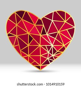 Vector geometric heart shape icon red and gold color
isolate