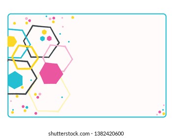 Vector geometric hexagon shapes design element. Abstract burst motion frame template. Digital science cell lillustration.  trendy business cards. Text copy space.  Modern confetti graphic stationery.