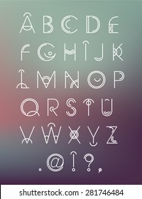 Vector geometric hipster modern creative font, abc, letters on blur background
