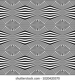 Vector geometric hypnotize black and white seamless pattern. Eps 10