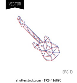 Vector geometric icon, logo or tiny tattoo. Street gangsta and romantic style. Sketch guitar. Glitch color shift effect.
