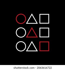 Vector geometric illustration with circle, triangle and square on a black background. Geometric texture for once, packaging, backgrounds, wallpapers, stationery, dishes. 