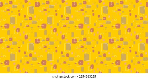 Vector geometric illustration with square shape and line on yellow color background. Flat line art design of seamless pattern for web, site, textile, print