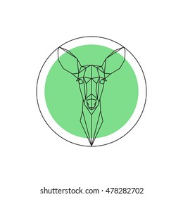 Vector geometric image of a deer head design on white background and green background, Logo, Symbol