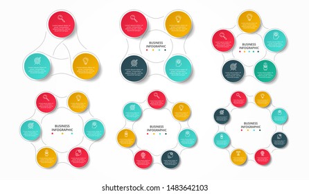 Vector geometric infographic set. Business concept with 3 4 5 6 7 8 options, parts, steps or processes.