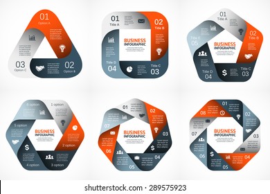 Vector geometric infographic. Template for cycle diagram, graph, presentation and round chart. Business concept with 3, 4, 5, 6, 7, 8 options, parts, steps or processes. Abstract data background.