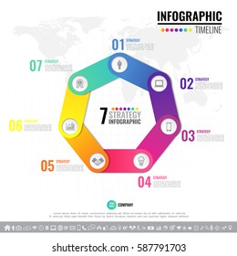 Vector geometric Infographics design template in 7 steps, options or processes for cycle diagram, graph, presentation and chart with icon set.