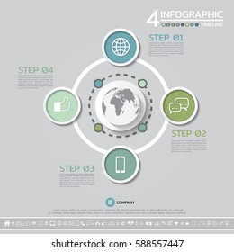 Vector geometric Infographics design template in 4 steps, options or processes for cycle diagram, graph, presentation and chart with icon set.