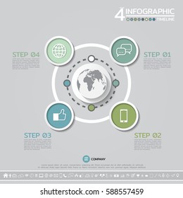 Vector geometric Infographics design template in 4 steps, options or processes for cycle diagram, graph, presentation and chart with icon set.